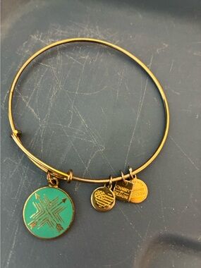 Alex and Ani Gold Tone Charm Bangle Bracelet with Teal Starburst Charm
